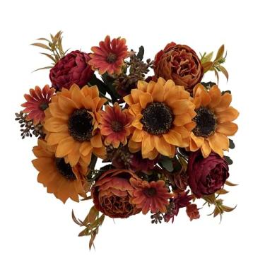 Imagem de karoro 2 peças de arranjos de flores artificiais de girassol, girassóis falsos de seda para escritório em casa, casamento, arranjos florais de outono, Halloween, Ação de Graças, decoração de festival