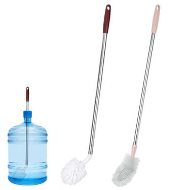 Imagem de Tinoaly 2 Escovas para Garrafas Água com Cabo Longo, 1 Redonda Vermelha e 1 Plana Rosa Escova Extra Longa para Limpeza Baldes Garrafas Água Jarros de Galão e Recipientes de Difícil Acesso