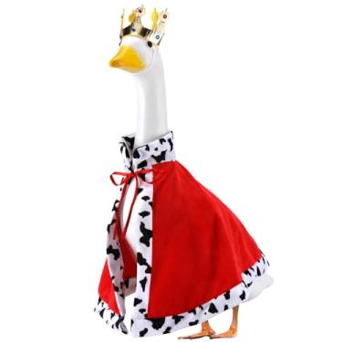 Imagem de Roupas de ganso de varanda de Halloween King para estátua de gramado de 58 cm, fantasia de coroa de manto vermelho para estátua de plástico/cimento, roupas de escultura de pato para decoração de festa