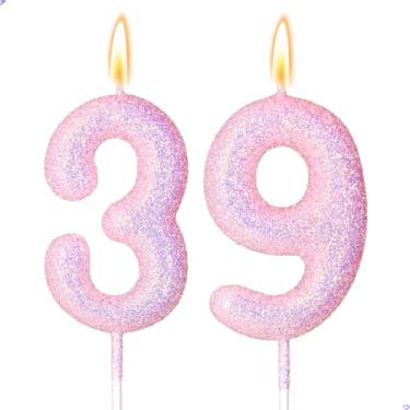 Imagem de 39 velas decorações de aniversário de 39 anos para meninas, rosa 39 velas para bolo de aniversário, 39 enfeites de bolo para meninas de 39 anos, decorações de festa de aniversário, lembrancinhas de