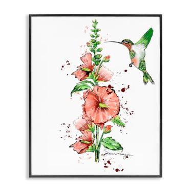Imagem de Stupell Industries Design de arte giclée emoldurado preto beija-flor e hollyhock por Susan Lugar, 76 x 61 cm