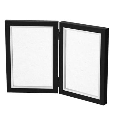 Imagem de MiOYOOW Moldura de foto com dobradiça dupla, suporte de exibição de mesa dobrável com painel de vidro altamente transparente para família, casamento, decoração de casa