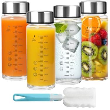 Imagem de Garrafas de vidro de 473 ml – Pacote com 4 garrafas de vidro de boca larga com tampas - Sem BPA, tampas de aço inoxidável borossilicato para sucos, vitaminas, água infundida, armazenamento de bebidas