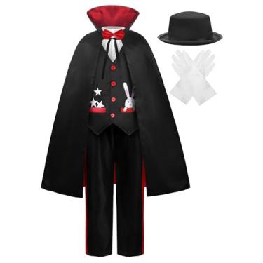Imagem de ReliBeauty Traje mágico criança 3-12 anos 6 peças capa e calças com acessórios de magia carnaval Halloween, 130