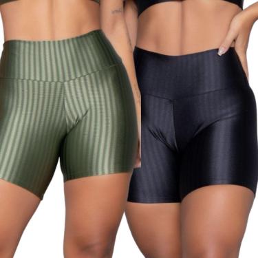 Imagem de Short Fitness Ikat New Zig 3D Serra e Mar Kit Com Duas Cores Cós Alto Roupa Para Academia Treino-Feminino