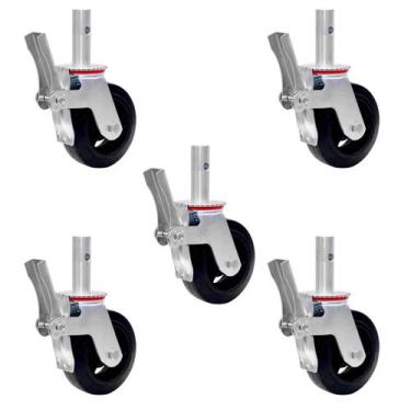Imagem de Kit com 5 rodízios giratórios com freio para andaime - jst - 000196