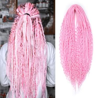 Imagem de Pouweney Conjunto de extensões de dreadlock 3 em 1 de 61 cm, 30 fios misturados rosa choque sintético DE Dreads extensões, 100% feito à mão, macio, com ponta dupla, dreads ondulados boho para meninas