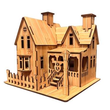 Imagem de MPIUET 3D Wooden Puzzles for Adults Wooden House Rustic Villa Model Kits for Adults, 6.7" × 6.1" × 6.9", 3D Jigsaw Brain Teaser Puzzles, Log Cabin DIY