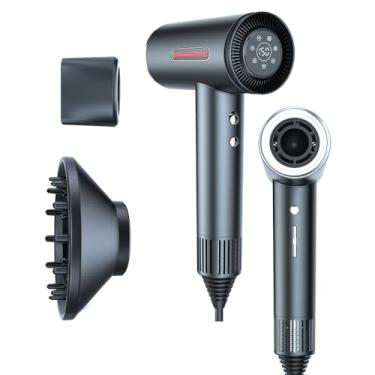 Imagem de LESCOLTON Secador de cabelo com difusor, secador de cabelo iônico 110.000 RPM motor sem escova 1400 W potente alta velocidade, tela de LED, 3 velocidades para secagem rápida, baixo ruído, viagem leve