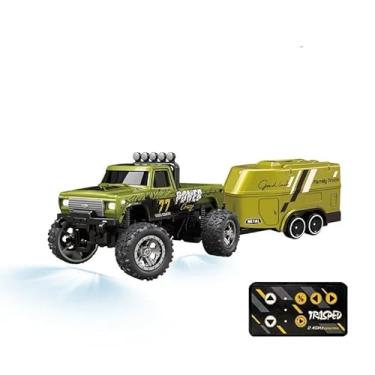 Imagem de Carro de Controle Remoto 1/64 Off-Road – Mini RC Monster Truck Escalada com Luzes LED e Suspensão (Verde com trailer)
