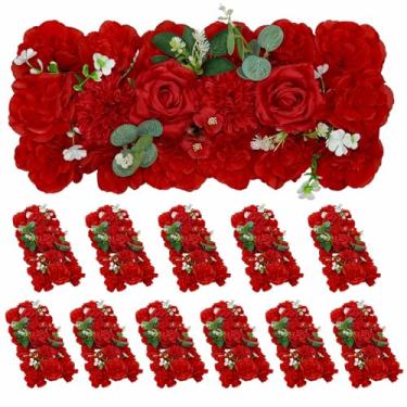 Imagem de QinmiGarden Pacote com 12 brincos florais vermelhos para decoração de casamento, arranjo elegante de flores falsas para cenário de festa com arcos, decoração de parede de casa e centros de mesa (12