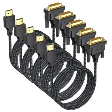Imagem de Cabo DVI para HDMI 1,8 m, pacote com 5 unidades, DVI-D/I (link único) para HDMI 1080P @ 60Hz macho para macho para PC Raspberry Pi Xbox One PS5 PS4 placa gráfica para monitor projetor TV