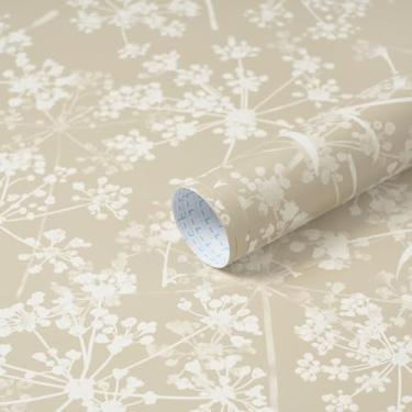 Imagem de Safiyya Papel de parede para contato floral 500,4 cm x 17,3 pol. Papel de parede bege moderno autoadesivo removível para quarto banheiro rolos de vinil