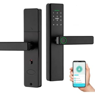 Imagem de Fechadura Digital Biométrica Inteligente 5 em 1 - Tuya Wi-Fi Fechadura Eletronica Digital, Maçaneta Eletronica com Cilindro de Fechadura para escritório em casa