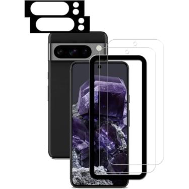 Imagem de HKKAIS Protetor de tela para Google Pixel 8 Pro vidro temperado pacote com 2 películas protetoras de lente de câmera pacote com 2 unidades com ferramenta de alinhamento fácil