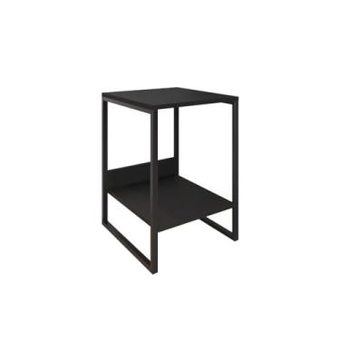 Imagem de Mesa Cabeceira de Cama Industrial Criado mudo Base de Ferro Tampo Madeira Alto Padrão Luxo(criado mudo preto/preto)