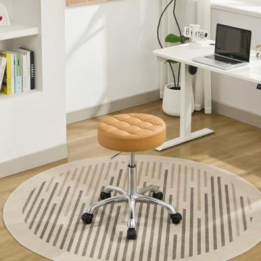 Imagem de FIRAVOE Bancos de desenho com rodas (altura ajustável 50,8-68,5 cm) (capacidade de 136 kg) banqueta redonda (marrom camelo)