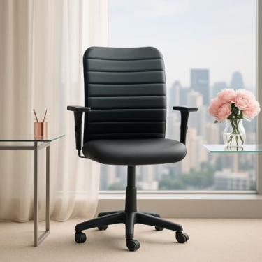 Imagem de Cadeira Escritório Ergonômica Luxo NR17 Apoio Lombar Office Executiva Giratória C/Rodízios Regulável Preta Confortável Costura Esteirinha Ajuste De Altura