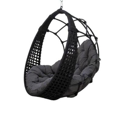 Imagem de Balanço Suspenso Ninho Corda Náutica Preta Almofada Impermeável Cinza 