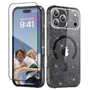 Imagem de MIODIK Capa compatível com iPhone 17 Pro Max, [compatível com Magsafe] com protetor de tela, capa de telefone feminina fofa com glitter transparente, capa protetora à prova de choque para 17 ProMax de