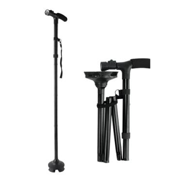 Imagem de Bengala de caminhada para homens e mulheres - com função de lanterna, dobrável, uma muleta ajustável que permite que os idosos se equilibrem e fiquem em pé livremente, com uma ponta articulada que é