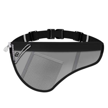 Imagem de JEVRKAPZ Cinto de corrida fino, leve para celular com faixa refletiva, pochete de corrida, à prova de suor com conector de fone de ouvido, bolsos separados para exercícios, Preto, cinza, Gsp8807