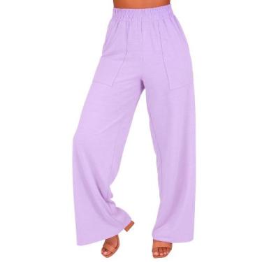 Imagem de Calça Feminina Wide Leg Pantalona Cintura Alta com Bolso de Moletinho 