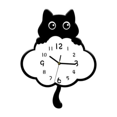 Imagem de Ioensy Relógio de parede de gato com movimento silencioso e decorativo, com cauda oscilante, pêndulo, relógio pendurado para casa de fazenda, hotel, sala de, Style a