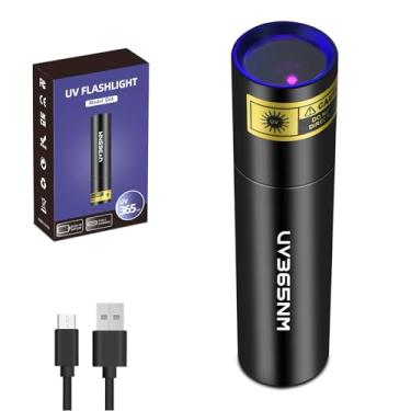 Imagem de WMCODMW Lanterna UV 365 nm, luz negra, recarregável, mini lâmpada de madeira potente, USB-C, lanternas UV, luz ultravioleta para cura de resina, urina de animais de estimação e detector de vazamento