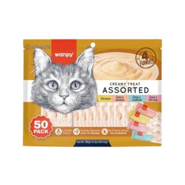 Imagem de Petisco para gatos Wanpy Creamy Sabores Sortidos Pacote com 50 tubos de 14g - 700g