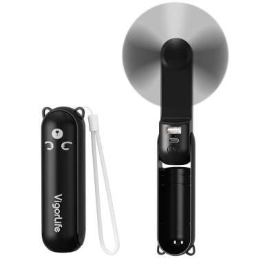 Imagem de VigorLife Mini ventilador portátil, recarregável por USB, 3 em 1, ventiladores pessoais com banco de energia, lanterna de LED, ventilador de bolso portátil dobrável pequeno - itens essenciais de