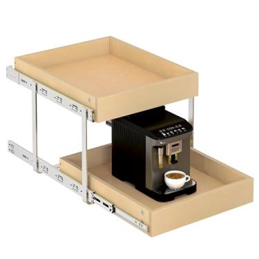 Imagem de WelFurGeer Gavetas de armário de madeira compensada de 43 cm com 2 camadas, prateleiras deslizantes lisas para armários de cozinha, gavetas removíveis para organização de cozinha doméstica