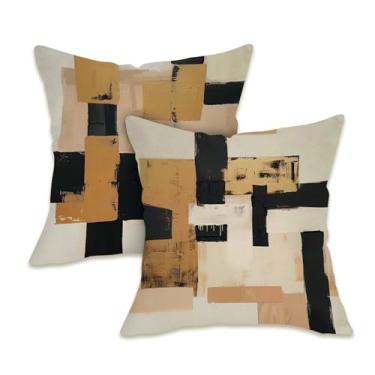 Imagem de Fahrendom Conjunto de 2 capas de almofada decorativas geométricas modernas, 45,7 x 45,7 cm, arte abstrata marrom, varanda e pátio, capa de almofada minimalista contemporânea para sofá para decoração