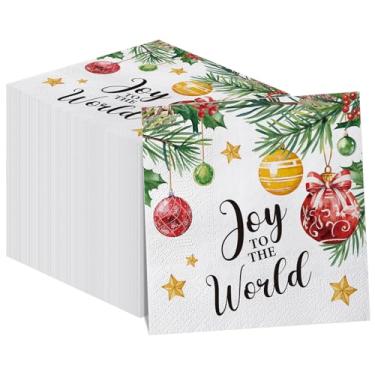 Imagem de Gueevin Guardanapos de papel descartáveis de Natal, 100 peças, bola suspensa de Natal, padrão de pinho, toalha de mão para convidados, guardanapo de festa, para casamento, férias, Natal, banheiro