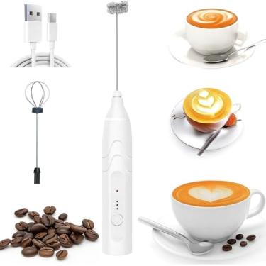 Imagem de Mini Mixer Portátil Misturador de Bebidas Batedor Espumador de Leite USB Recarregável Cozinha Cafe Ovo - Branco - Premium
