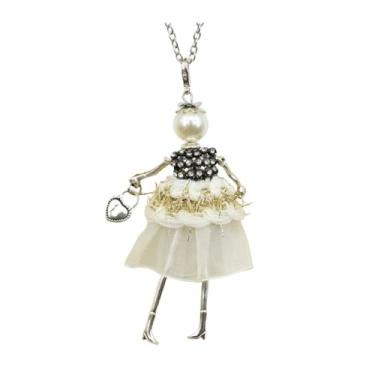 Imagem de OSCCI Colar de boneca de cristal Paris para mulheres, vestido bonito feito à mão com pingente de corrente longa, bijuteria de formatura, Metal, Sem Pedra Preciosa