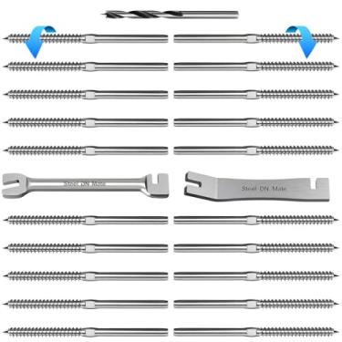 Imagem de Steel DN Mate Pacote com 20 Parafusos de Fixação de Rosca de Aço Inoxidável T316 para Destros e Canhotos para Poste de Madeira de 1/8" Kit de Corrimão de Cabo de Aço, Ferragens par (1/8", Prata)