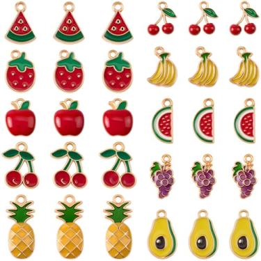 Imagem de SUNNYCLUE 1 caixa, 40 peças, 10 estilos, pingentes de frutas, esmaltados, melancia, cereja, banana, maçãs, uvas, pêra, abacaxi, pingentes para colar, pulseiras, brincos, joias, chaveiros, suprimentos