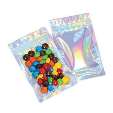 Imagem de Bolsas Mylar com zíper | 100 sacos | Holográfico de arco-íris | Sacos de vedação térmica seláveis para doces e embalagens de alimentos, medicamentos e vitaminas | Para líquidos e sólidos, Holographic, 3.3" x 5.5"