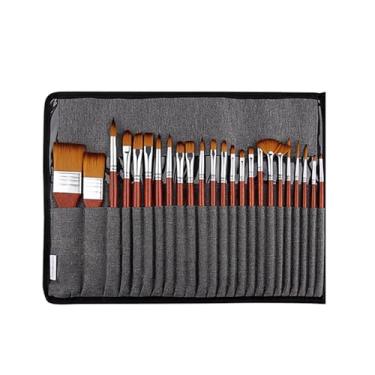 Imagem de QANYEGN Conjunto de pincel de tinta, pincéis de alças de madeira com bolsa de lona, ​​pincel de pintura de pau de madeira acrílico Conjunto de pintura para óleo, acrílico e pintura (25 piezas
