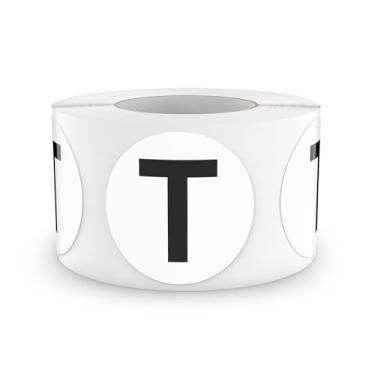 Imagem de FINDAT Adesivos redondos com letra T, círculo de vinil, letras maiúsculas, letras maiúsculas, etiquetas autoadesivas, removíveis, à prova d'água, pontos para inventário de escritório em casa, 500