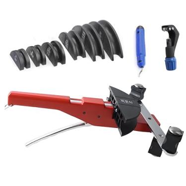 Imagem de Dobrador de tubos, conjunto de ferramentas dobradoras de tubos de cobre, ferramentas manuais HVAC para tubos de latão de aço de 1/10.2 cm-7/20.3 cm, com 7 matrizes e cortador de tubo, equipamento de