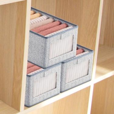 Imagem de Organizador de roupas, pacote com 3 caixas de armazenamento empilháveis de tecido não tecido com alças e recipientes de armazenamento transparentes para roupas, cobertor, lençol, edredom e brinquedos