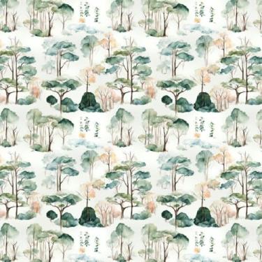 Imagem de ESSMOKO Papel de parede novo estilo chinês floresta PVC impermeável papel de parede autoadesivo quarto estudo loja decoração fundo verde claro 45 * 500 cm