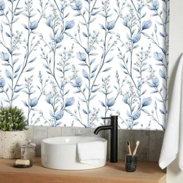 Imagem de ESSMOKO Papel de parede esboço flor fundo parede PVC impermeável autoadesivo papel de parede sala de estar quarto loja decoração adesivos água magnólia 45 * 500 cm