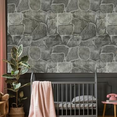 Imagem de ESSMOKO Papel de parede autoadesivo PVC simples parede branca estilo azulejo decoração de parede adesivos sala de estar quarto papel de parede autoadesivo parede de pedra 45 * 600 cm