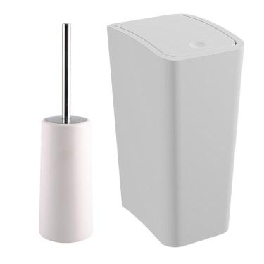 Imagem de Lixeira 8L Tampa Click Retangular + Escova Sanitária Branca
