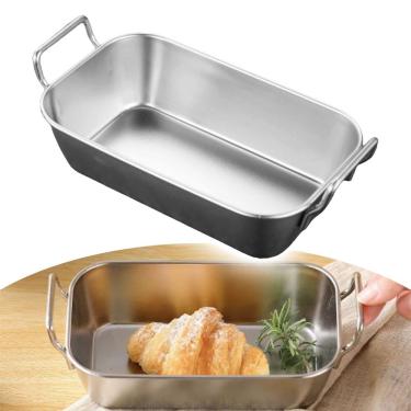 Imagem de Bandeja Retangular Aço Inox com Alça Mini Petisqueira