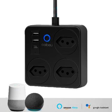 Imagem de Extensão Inteligente, 3 Tomadas, 2 Entradas USB, 1 Entrada USB-C, Controle Por Voz, Compatível Alexa, Bivolt, Preto
