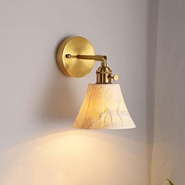 Imagem de Luminária de parede criativa, luminária de parede moderna com padrão de veado, abajur de cerâmica, luminária de parede ajustável de latão, luzes de leitura de cabeceira para quarto, decoraçã